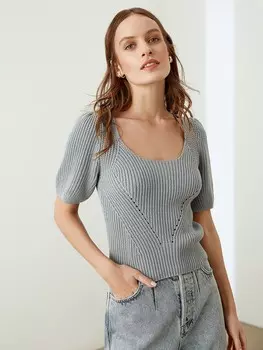 Топ вязаный с рукавами-фонариками S(44)