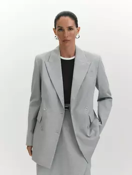 Удлиненный двубортный пиджак с акцентными плечами XS(42)