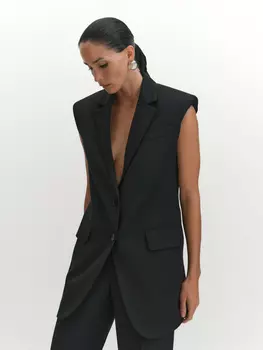 Удлиненный прямой жилет с акцентными плечами S(44)