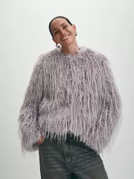 Короткая демисезонная шуба из искусственного меха L(48)