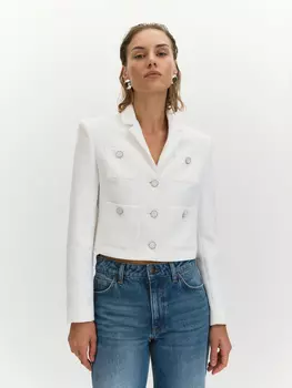 Укороченный твидовый жакет с эффектом букле M(46)