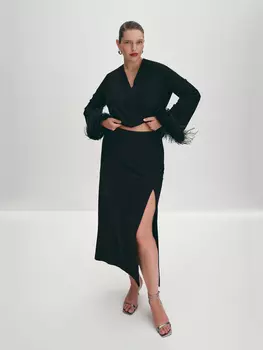 Вискозная прямая юбка миди с высоким разрезом 3XL(54)