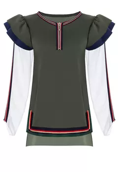 Блузка оливковая с рукавами из сетки POLINA MIRCHEVA