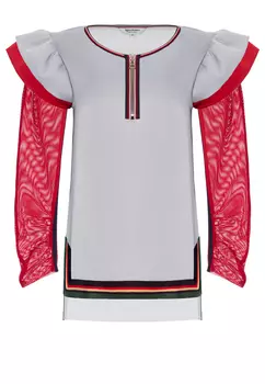 Блузка серая с рукавами из сетки POLINA MIRCHEVA