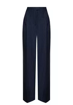 Брюки с двумя защипами из итальянской шерсти темно-синие в полоску SHERVARLI OFFICIAL