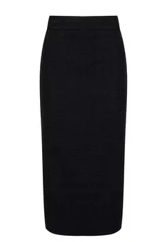 Юбка миди из твида с разрезом сзади черная SHERVARLI OFFICIAL