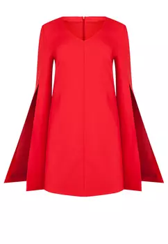 Платье-кейп длины мини из итальянской шерсти красное SHERVARLI OFFICIAL