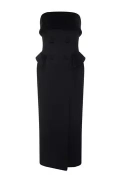 Платье-смокинг из итальянской шерсти c бархатными лацканами черное SHERVARLI OFFICIAL