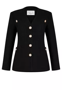 Жакет однобортный с вырезом из твида черный SHERVARLI OFFICIAL