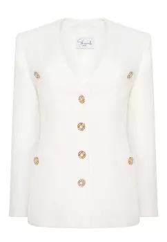 Жакет однобортный с вырезом из твида цвета слоновой кости SHERVARLI OFFICIAL