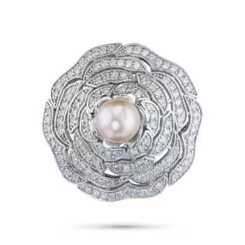 Брошь из белого золота с бриллиантами и жемчугом э0952бш03220405