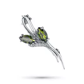 Брошь из белого золота с хромдиопсидом и бриллиантом еаа09бш121655х