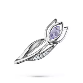 Брошь из серебра с аметистом и фианитом э0607бш04200619