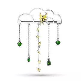 Брошь из серебра с хромдиопсидами и бриллиантом нал06броблако