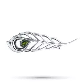 Брошь из серебра с хромдиопсидом э0605бш04201126