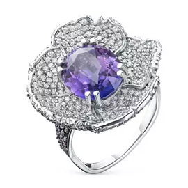 Кольцо из белого золота с аметистом, гранатом и бриллиантами э0940кц08210351