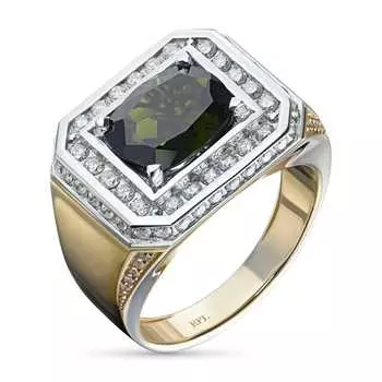 Мужское кольцо из белого золота с бриллиантами и хромдиопсидом э4136кц03200354