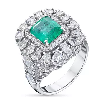 Классическое кольцо из белого золота с бриллиантами и изумрудом э0938кц05210404