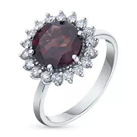 Кольцо из белого золота с бриллиантами и гранатом жд09к071804грт
