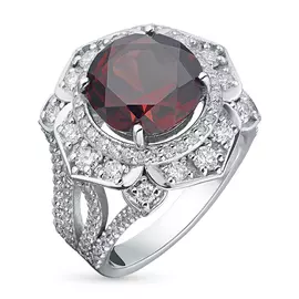Кольцо из белого золота с бриллиантами и гранатом э0906кц04202358