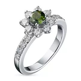 Кольцо из белого золота с бриллиантами и хромдиопсидом э0915кц03160700