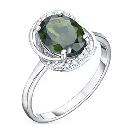 Кольцо из белого золота с бриллиантами и хромдиопсидом э0936кц04201216