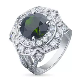 Кольцо из белого золота с бриллиантами и хромдиопсидом тд09к051802х