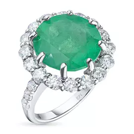 Кольцо из белого золота с бриллиантами и изумрудом э0938кц01210457