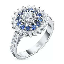 Кольцо из белого золота с бриллиантами и сапфирами э0937кц04210453