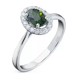 Кольцо из белого золота с бриллиантом и хромдиопсидом э09к031954х