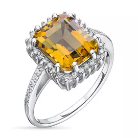 Кольцо из белого золота с бриллиантом и цитрином э0951кц10200418
