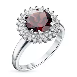 Кольцо из белого золота с бриллиантом и гранатом э0940кц04202347
