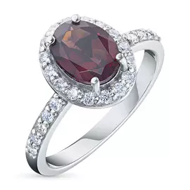 Кольцо из белого золота с гранатом и бриллиантом жд09к031903грт
