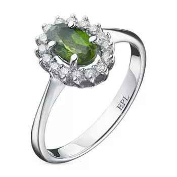 Кольцо из белого золота с хромдиопсидом и бриллиантом э0905кц04200993