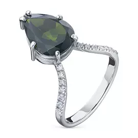 Кольцо из белого золота с хромдиопсидом и бриллиантами э0915к_1019428