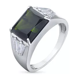 Кольцо из белого золота с хромдиопсидом и бриллиантом э0905кц04202393