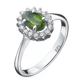 Кольцо из белого золота с хромдиопсидом и бриллиантами э0936кц04200993