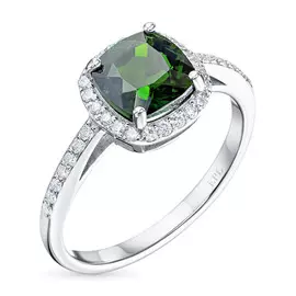 Кольцо из белого золота с хромдиопсидом и бриллиантами э0936кц10200416