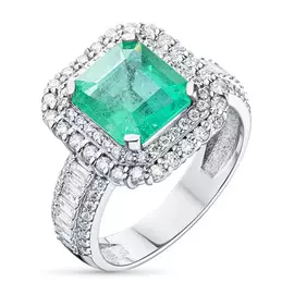 Кольцо из белого золота с изумрудом и бриллиантами э0938кц04210469