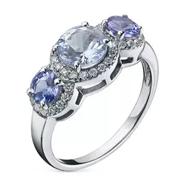 Кольцо из белого золота с танзанитами и бриллиантом э0921к_0120452