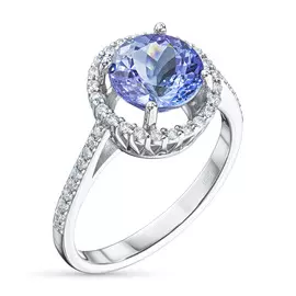 Кольцо из белого золота с танзанитом и бриллиантами э0942кц01210406
