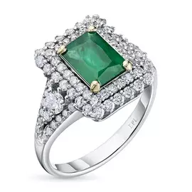 Кольцо из комбинированного золота с изумрудом и бриллиантами э1038кц11200405