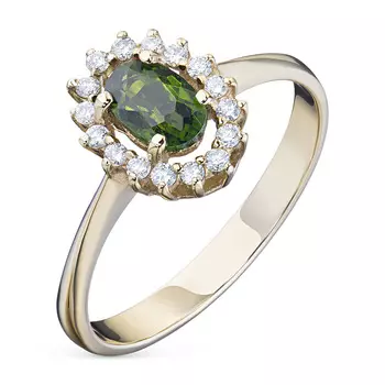 Кольцо из красного золота с бриллиантом и хромдиопсидом э0205кц04200993