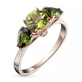 Кольцо из красного золота с оливином, хромдиопсидом и бриллиантом э0234кц09194140