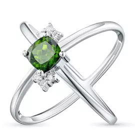 Кольцо из серебра с хромдиопсидом и бриллиантом э0636кц10200374