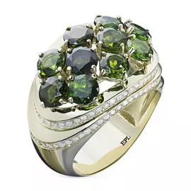 Кольцо из желтого золота с бриллиантами и хромдиопсидом э0315к_1019848