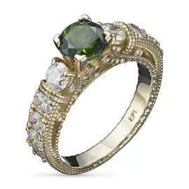 Кольцо из желтого золота с бриллиантами и хромдиопсидом э0315к_031111
