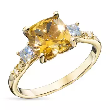 Кольцо из желтого золота с бриллиантами и цитрином э0351кц07250372