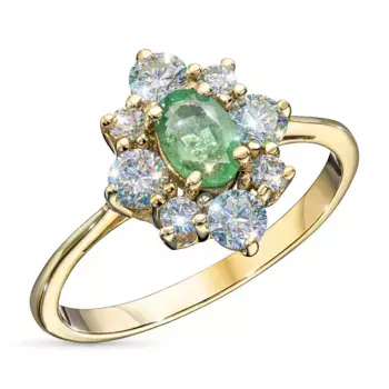 Кольцо из желтого золота с бриллиантами и изумрудом э0338кц07250375