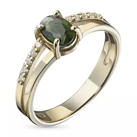 Кольцо из желтого золота с бриллиантом и хромдиопсидом эк03к041909х